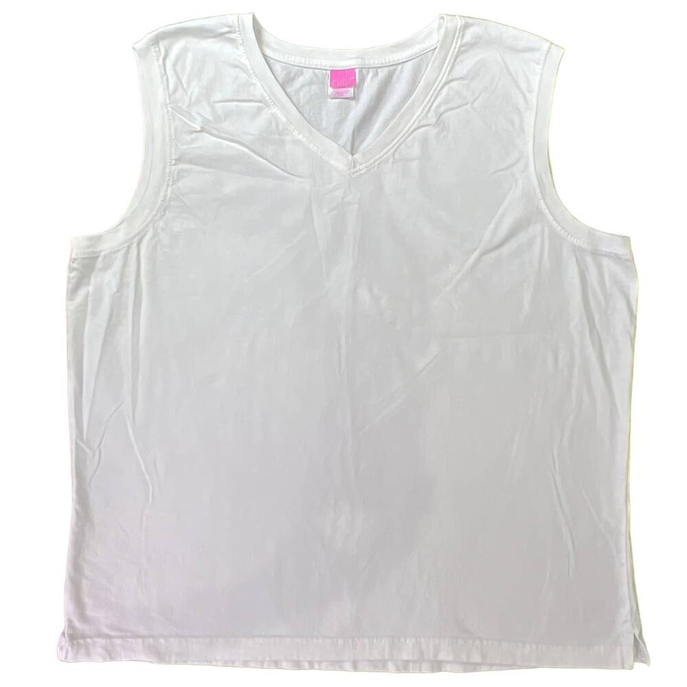 LAT Sleeveless Curvy V-Neck Tee Shirt Top Split Hem Plus Size 2XL Solid White